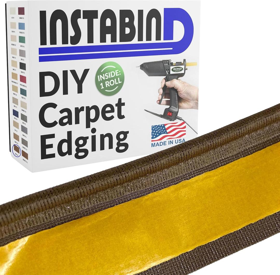 Instabind Premium Carpet Edge Binding  Regular Style Carpet Edge Trim for Do-It-Yourself Rug Edging- with Durable Hold & Easy Finishing for Rug Edges - USA Made Flooring Products  54 ft Roll, Malt
