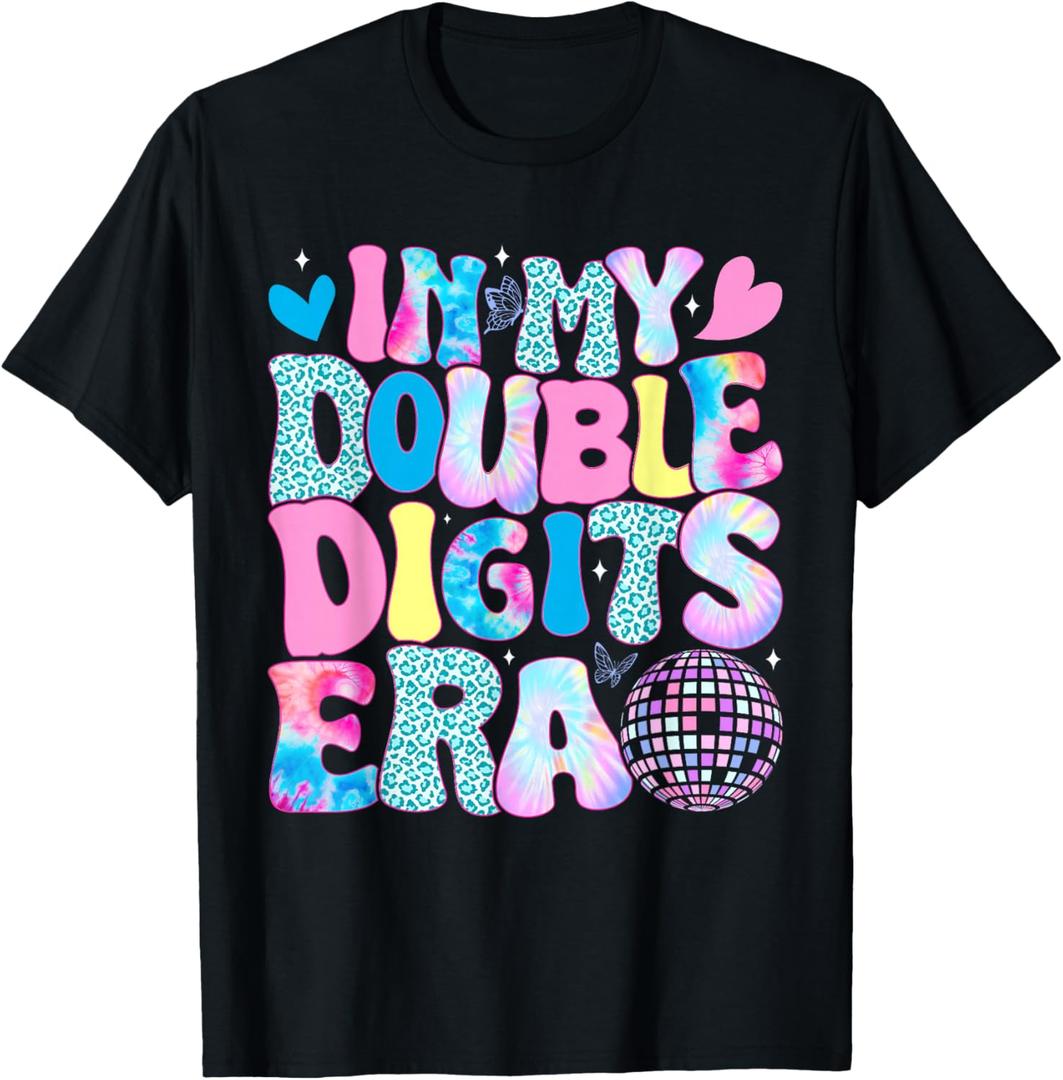 in My Double Digits Era Retro 10 Year Old 10th Birthday Girl T-Shirt, LARGE