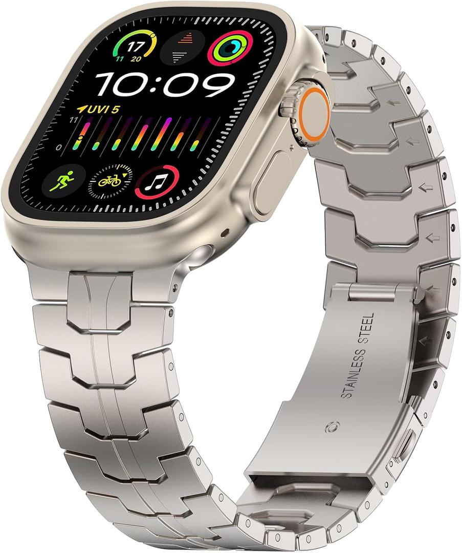 MioHHR Titanium Band Compatible for Apple Watch Ultra 49mm/ Series 10 46mm/ Series 9/8/7 45mm /SE 44mm, Adjustable Titanium Metal Strap Band with Scratch-Resistant Coating for Men, Frosted Silver