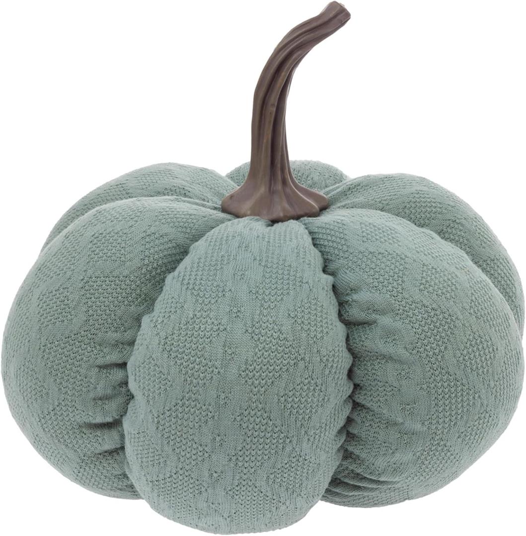 Boston International Fabric Pumpkin Tabletop Mantel Shelf Fall Autumn Thanksgiving Halloween Decorations for Home, Large, Aqua Blue
