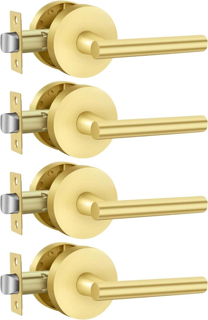 Haidms 4 Packs Passage Lever Door Handles Gold Door Levers, Heavy Duty Closet Door Handle for Passage Hall and Closet Door Handles Lock, Left/Right Handing