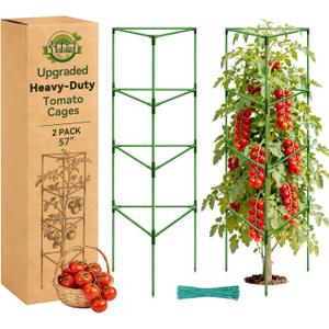 Halatool 57 Inch Tall Tomato Cages, 2 Pack Heavy Duty Metal Plant Supports Stakes for Garden, Adjustable Foldable Steel Trellis for Climbing Plants Cucumbers Peppers Cherry Flowers Vegetables Fruits