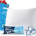 QUTOOL Cooling Pillow for Sleeping, CertiPUR-US Shredded Memory Foam King Pillow Set of 1, Cool Pillow for Hot Sleepers Adjustable Firm Pillow for Side, Back, Stomach Sleepers Soft Yet Support, White
