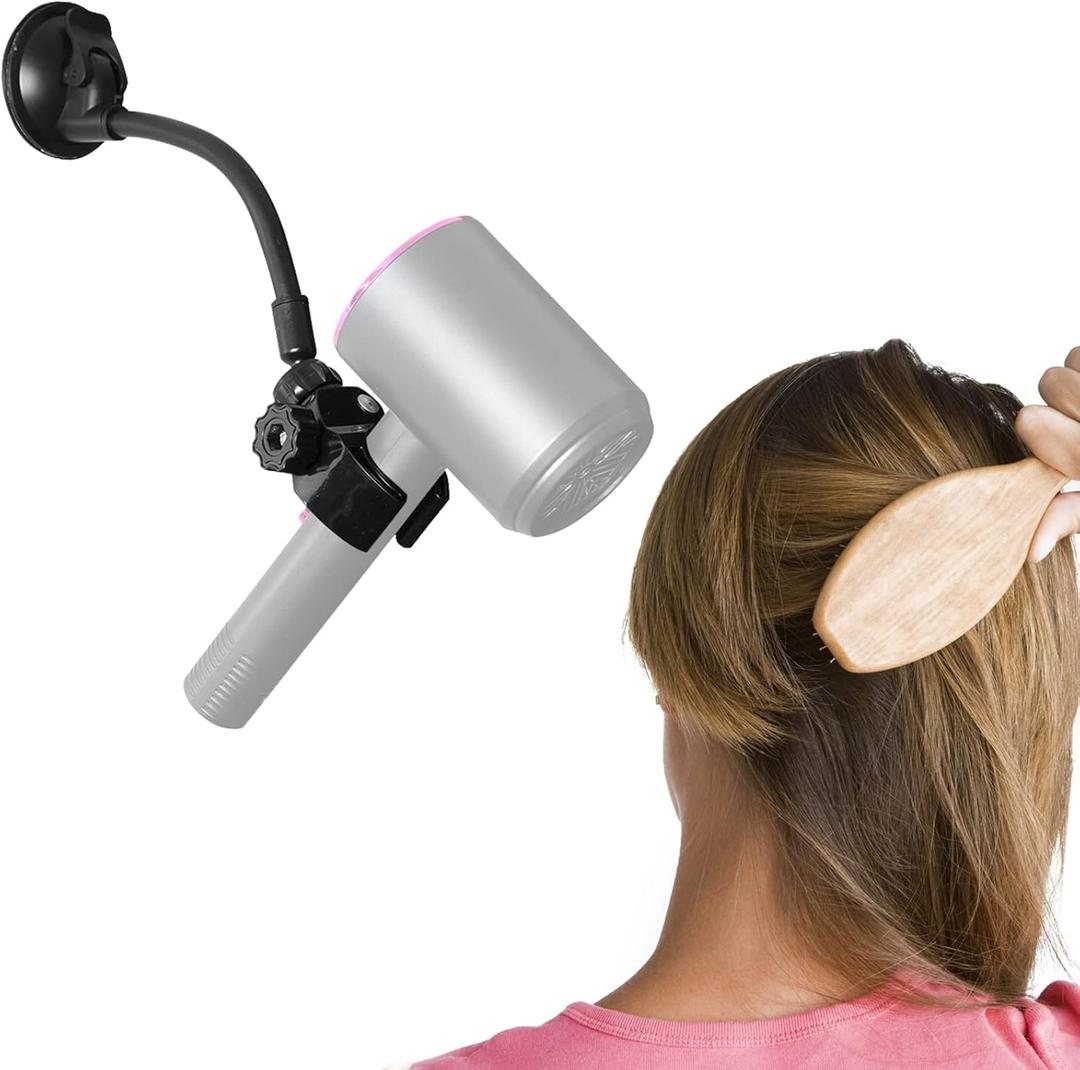 LUEXBOX Adjustable Hair Dryer Holder Stand, 360 Degree Rotation Blow Dryer Bracket with Positionable Arm and Suction Cup, Hands Free Hair Dryer Holder for Mirror and Ceramic Tile (Black 1Pack)