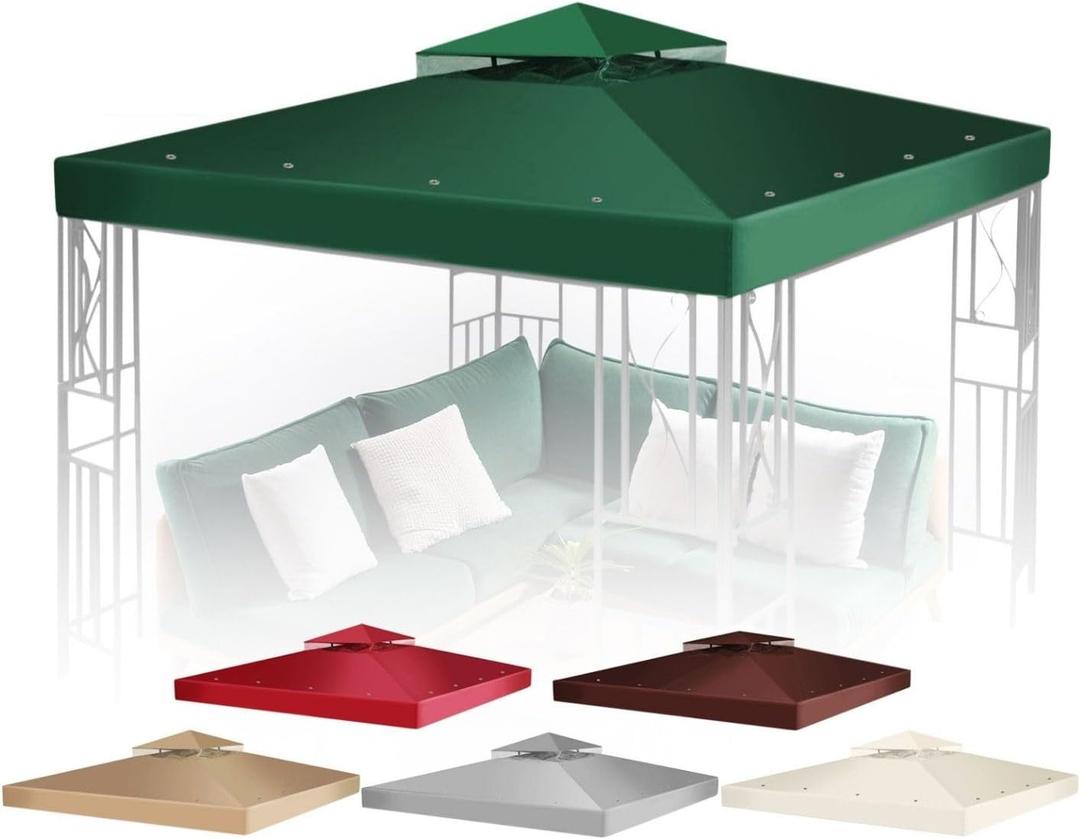 Flexzion Gazebo Cover Replacement Canopy Top 10x10 Ft (3m x 3m) - Double Tier Top Canopy Cover Replacement with UV30+, Dirt, Water Resistant for Outdoor, Sunshade, Garden, Patio, Pavilion (Green)