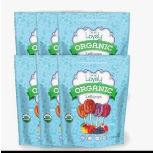 Lovely Candy Co. Organic Lollipops, 16oz Bag (6-Pack) | Vegan, Gluten-Free, Non-GMO, NO Artificial Colors or Flavors | Mango, Strawberry, Grape & Pomegranate Flavored Candy, Expiry: Feb 28, 2026