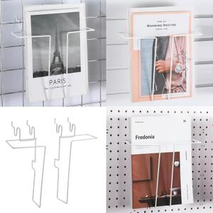 MorningRo 4 Pair Slatwall Literature Holder Pegboard Shelf Accessories Pegboard Magazine Holder Expandable Literature Display Metal Wire Retail Magazine Shelf for Slatwall Gridwall Exhibition(White)