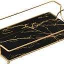 Vanity Bathroom Counter Tray Gold Glass Perfume Organizer Holder Cosmetics Makeup Skincare Display Decorative Vanity Trays Storage Rack for Bathroom Dresser Bedroom (1 Tier Black Gold-Small)