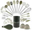 COOK WITH COLOR Silicone Cooking Utensils, Kitchen Utensil Set, Easy to Clean Silicone Kitchen Utensils, Cooking Utensils for Nonstick Cookware, Kitchen Gadgets Set, 38 Piece, Green