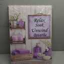 BJYCHG Purple Bathroom Canvas Wall Art Rustic Bathroom Picture Prints Farmhouse Flowers Bottles Painting Purple Wall Decor for Toilet Restroom Framed (Lavender, 24L x 16W)