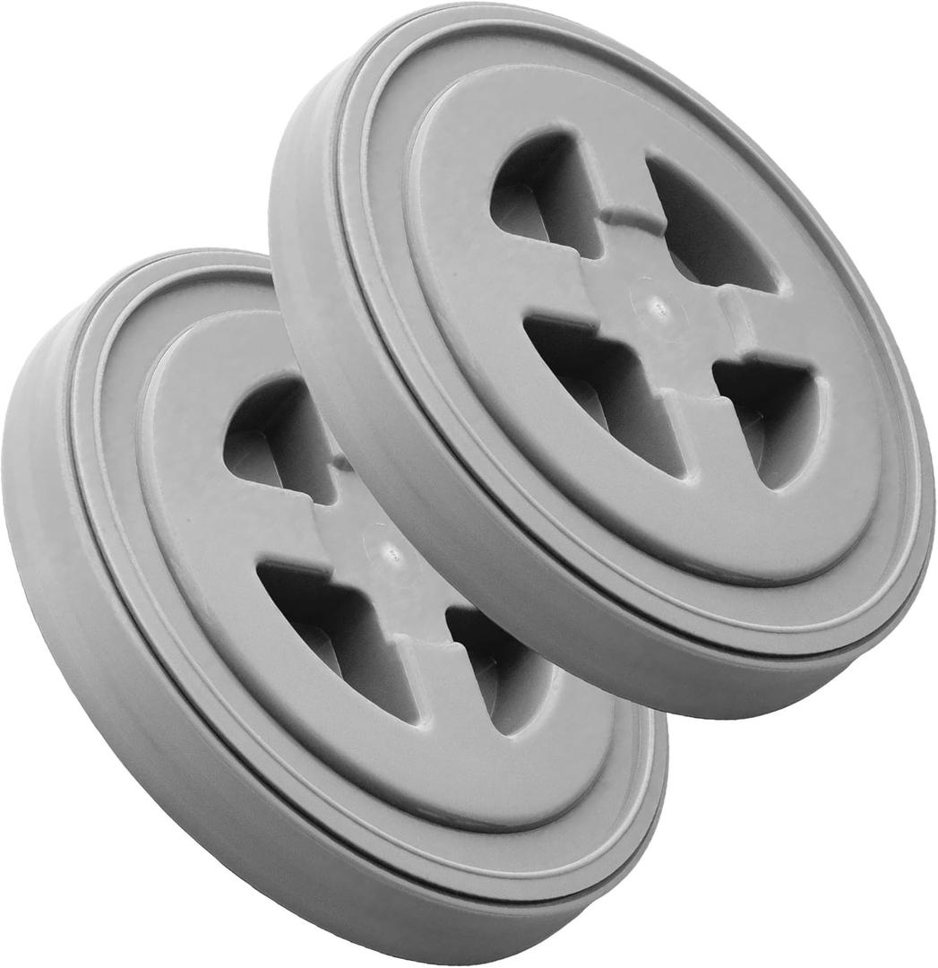 Smart Seal Replacement Lid - 2 Pk, Silver - Easy Screw Top Pail Lid for 3.5,5,6 & 7 Gallon Buckets - Food Grade, Salt Ice Melt Storage, Paint, Brine, Cat & Dog Food, More