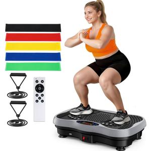 Vibration Plate Exercise Machine, 130 Levels Full Body Workout Vibrating Plate for Lymphatic Drainage Weight Loss, 450 Lbs Capacity Shake Platform with Resistance Bands Bluetooth for Women Men