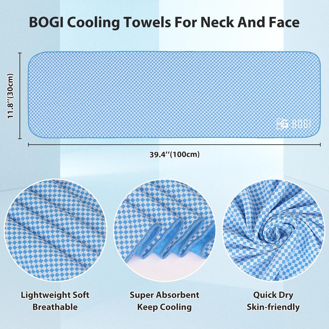 BOGI Cooling Towels for Neck and Face, Soft Breathable Cool Towel for Instant Cooling Stay Cool for Yoga, Sport, Gym, Camping, Running & More Activities (40.00" x 12.00", Blue)