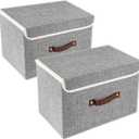 TYEERS Collapsible Storage Boxes, Washable Fabric Storage Bins with Lids, 14.9x9.8x9.8 inches, 2 Pack, Gray