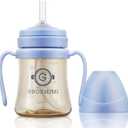 GROSMIMI Spill Proof no Spill Magic Sippy Cup with Straw with Handle for Baby and Toddlers, Customizable, PPSU, BPA Free 6 oz (Sky blue)
