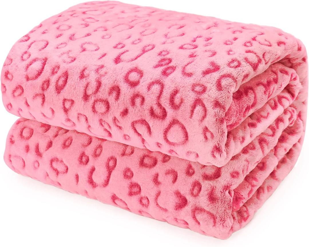 Pink Throw Blanket for Girls Women - Birthday Gifts for Teen Girls Her Sister, Soft Cozy Cute Fleece Blanket, Y2K Girly Room Decor, Coral Pink Plush Small Blanket for Couch Bed (baby size40" x 50" (100 x 130 cm), Leopard Print-1)