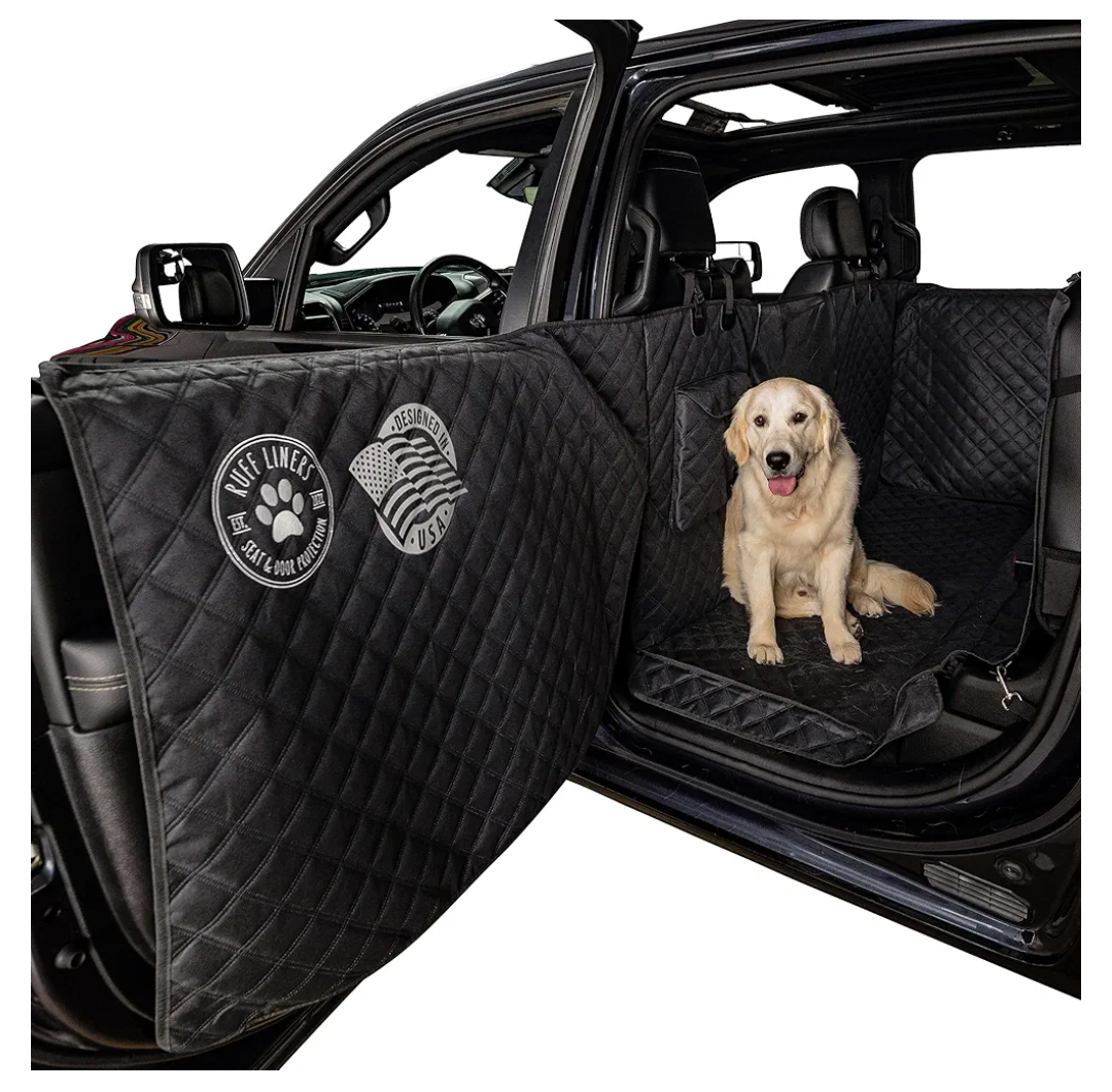 Ruff Liners XL Floor Cover with Door Protection, Black – As Seen on Shark Tank – Fits Full‑Size Crew Cab Trucks with Fold‑Up Seats, Waterproof & Machine Washable – Sturdy XL Dog Hammock for Truck