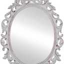 SIMON'S SHOP Oval Mirror Shabby Chic Decorative Mirrors for Wall, 18.3 x 13 inches, Distressed White, Rustic Decor