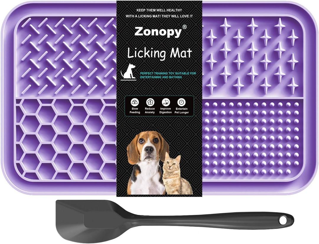 Licking Mat for Dogs & Cats with Suction Cups, 1 Pack Dog Slow Feeder Lick Pat for Anxiety Relief, Dog Toys Feeding Mat for Butter Yogurt Peanut, Pets Bathing Training Grooming Mat (Purple)