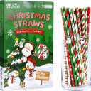Christmas Straws, 10 Styles 100 Red Green Gold Christmas Paper Straws Tree Snowflake Disposable Drinking Straws for Christmas, New Year, Holiday, Party Supply(0.24" x 7.75", 100 Pack), 0.24" x7.75"