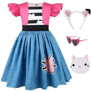 keaiyouhuo Kids Princess Cat Costume Girls Ruffle Sleeve Casual Dresses with Headband Halloween Christmas Birthday Dress up, 120