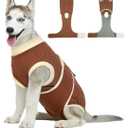 Kuoser Dog Recovery Suit, Soft & Breathable Fabric, Anti Licking, Cone Alternative, Brown, Medium (14-25LB)