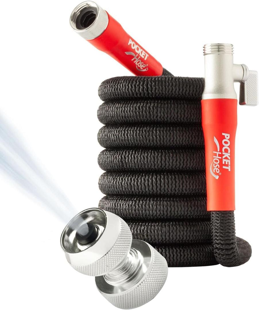 Pocket Hose Silver Bullet 2.0 Expandable Garden Hose 25-FT with Turbo Shot Nozzle, AS-SEEN-ON-TV, Lead-Free, Solid Aluminum Connectors, Easy On/Off Valve, Kink-Free, Leak-Proof