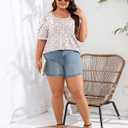 Ficerd Women's Plus Size Puff Short Sleeve Tunic Tops Crew Neck Pleated Blouses Summer Casual T Shirt Blouse 1X-5X (White, XL)