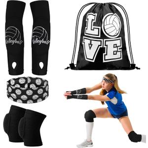 Yinder 4 Pcs Volleyball Knee Pad and Arm Sleeve Volleyball Accessories Stuff Forearm Elbow Sleeve Wrist Guard with Protection Pad and Thumb Hole for Women Men Adult (Small, Black)