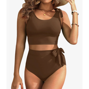 Two Piece High Waisted Swimsuits - Women Tummy Control Bikini Modest Bathing Suit 2PC 2025, size L
