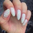 CEWEWP Medium Press On Nails - Almond Fake Nails, White Glue Ons, Skeleton Hand Design, 24Pcs Solid Color Stiletto Full Cover False Nails