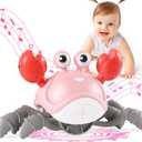 Gigilli Crawling Crab Baby Girl Toys, Tummy Time Baby Toys 6-12-18 Month, Infant Learning Crawl Walking Dancing Crab with Music&Speed Control for 3 4 5 6+ Girls Year Valentines Birthday 1 2 3 Gifts (Pink&white)