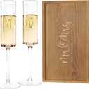 AW BRIDAL Mr and Mrs Champagne Flutes Set of 2, Engagement Gift for Couples and Newlyweds, Bridal Shower Gifts for Bride to Be, Wedding Anniversary Toasting Glasses Set with Wooden Box
