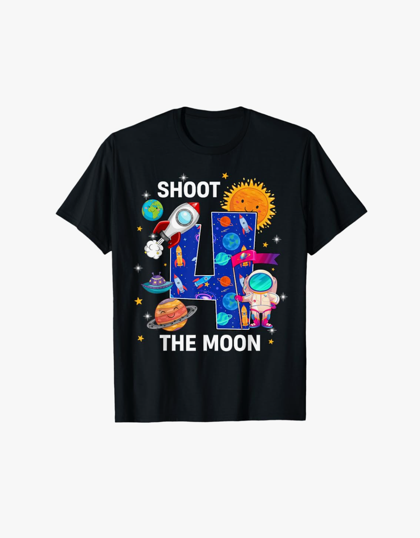 Kids Outer Space Astronaut 4th Birthday Boy 4 Year Old T-Shirt, Size XS