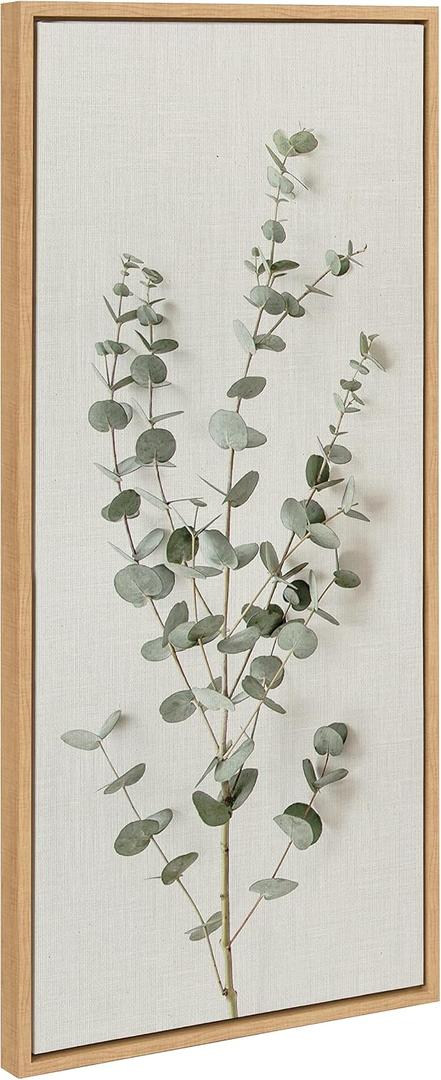 Kate and Laurel Eucalyptus Botanical I Framed Linen Textured Canvas Wall Art by The Creative Bunch Studio, 18x40 Panel Natural, Decorative Plant Décor
