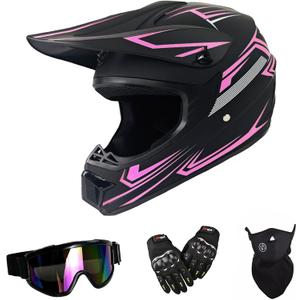 Youth Motorcycle HelmetsGoggles Gloves Face Shield 4PCS Set, Unisex Dirt Bike Helmets Full Face Off-Road Helmets, Mountain Bike Motocross Helmets, DOT Approved, Small, PINK, HUANYING2024513