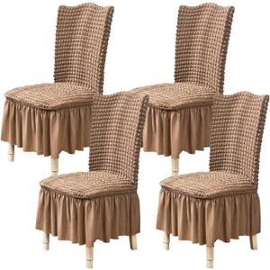 Qubjus Chair Covers for Dining Room Set of 4 Stretch Chair Slipcovers with Skirt Removable Washable Kitchen Chair Protector Cover Set for Home, Party, Wedding(Khaki, 4pcs)