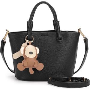 Women's handbag, artificial leather bucket wallet, women's top handle, shoulder bag strap, detachable small wallet (black)