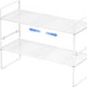 ARCCI Expandable Kitchen Cabinet Shelf Organizers 2 Pack, Stackable Metal Pantry Storage Shelves Rack, Adjustable Counter Shelf for Cabinets, Countertop, Cupboard Organizers and Storage, White