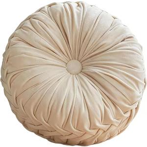 Greenjin 15" Round Pillow for Couch, Circle Velvet Pleated Throw Pillow,Decorative Round Floor Cushion,Pumpkin Chair Cushion for Bed Chair Car Sofa Home Decor White