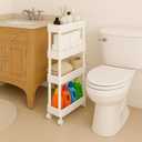 ShellKingdom 4 Tier Bathroom Storage Organizer, Toilet Paper Holder, Slim Rolling Storage Cart for Narrow Space with Handle, Mobile Shelving Unit for Bathroom, Kitchen, Laundry (White)