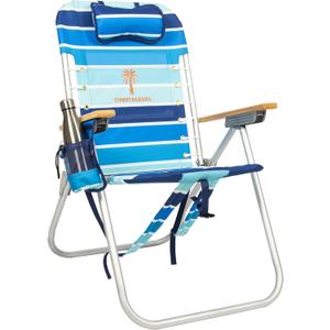 Tommy Bahama Hi-Boy 17" Seat Height 4-Position Lace-Up Suspension Folding Beach Backpack Chair (Logo Stripe)