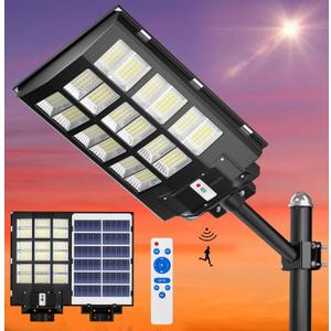 Gefolly SL-3600W Solar Street Lights Outdoor, 360000LM Commercial Parking Lot Light, 6500K Dusk to Dawn IP67 Security Flood Lights Motion Sensor Led Lamp for Basketball Court, Road, Yard