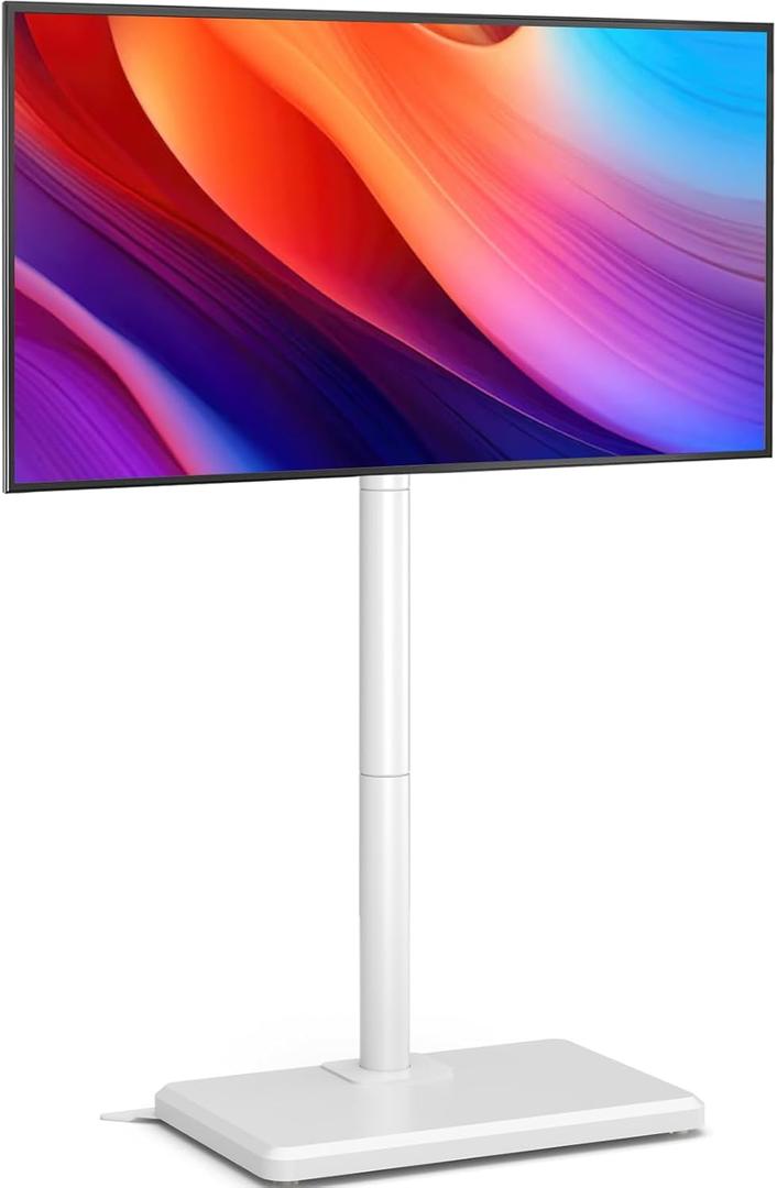 AX WABER Floor TV Stand with Mount for 26-55 inch TVs up to 77 lbs, Height Adjustable Swivel Tilt TV Stand with Wood Base, Saving Space Design for Bedroom, Living Room and Corner, White