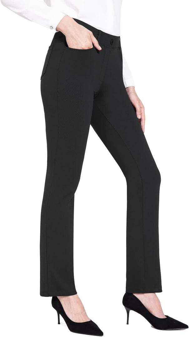 baleaf Womens Black Dress Pants Yoga Work Pants Pull On Slacks Petite Business Casual Office Trouser Pockets 29" (Small,Black)