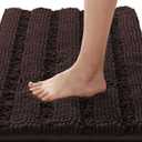 H.VERSAILTEX Bathroom Rugs Bath Rugs for Bathroom Non Slip Bath Mats Extra Thick Chenille Striped Rug 17" x 24" Absorbent Soft Shaggy Washable Dry Fast Bath Mats for Bath Room Floor - Chocolate