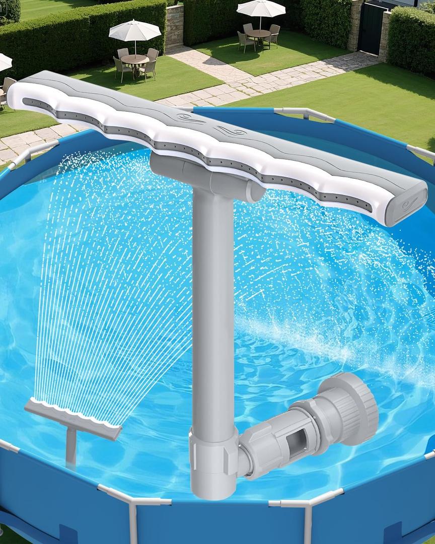 Pool Fountain for Above and Inground Pools, 2-in-1 Adjustable Wide Width Waterfall Pool Sprinkler Fountain for Cooling 10-20 Degrees,Outdoor Swimming Pool Accessories for Relaxation & Cooling (Grey) 