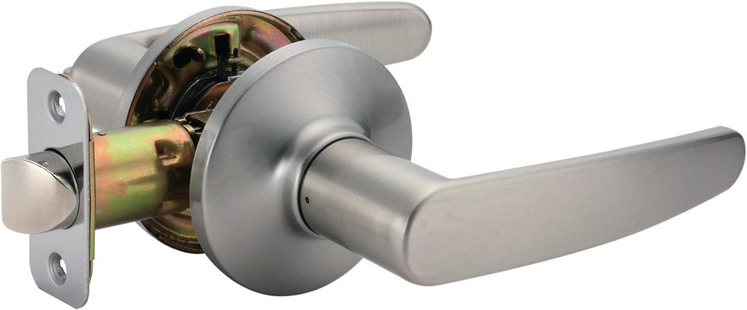 Amazon Basics Straight Door Lever, Passage, Satin Nickel, 1-Pack