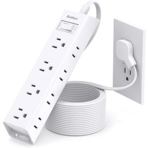 20FT Extension Cord with Multiple Outlets - Surge Protector Power Strip, Addtam 12 Widely 3 Sides Outlet Extender, 900J, Wall Mount, Flat Extension Cord for Home Office College Dorm Room Essentials (White)
