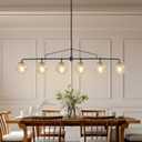 Modern Linear Chandelier Black and Gold Chandelier Dining Room Light Fixture 6 Lights Linear Pendant Light with Seedes Glass Globe Shade for Farmhouse Island Over Tble, Length 51.58 Inch